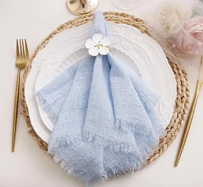 Wholesale 100% Cotton Fringed Cloth Napkins Handmade Woven Soft Washable Gauze Napkins for Wedding Party Table Decoration