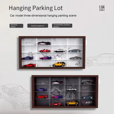1:64 Simulated Diecast Alloy Car 12 Parking Space Model Scene Toy Car Storage Display Case Wall Hanging Wood Photo Frame