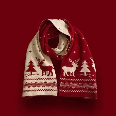 Cozy & Stylish Knitted Scarf with Red Christmas Tree Pattern Warm, Versatile Winter Neckwear Perfect Couple's Christmas Gift