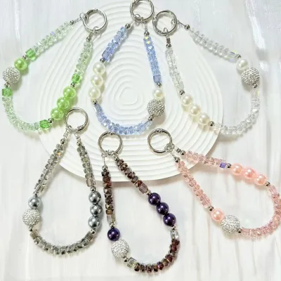 WOWEI Bling Crystal Keychain Charms Phone Wrist Strap for Women Girls,Shiny Lanyard Bracelet for Bags Carkeys Earphone Purse