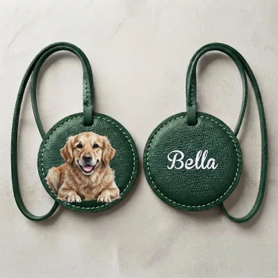 Factory Custom Dropshipping Gift Cat Dog Designer Soft Personal Round Sublimation Green Leather Luggage Tag Bag Charm Blank Bulk