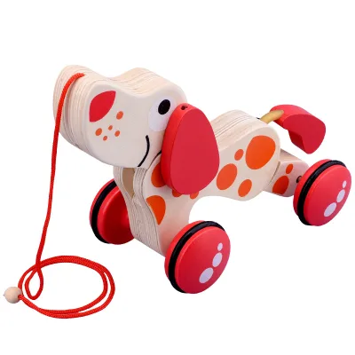 Wooden Animal Pull Along Toy Cute Cartoon Animal Drag Toy Toddler Walking Learning Educational Toy