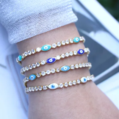Wholesale New Elastic Evil Eye Tennis Bracelet Wholesale Claw Chain Tennis Bracelet Tennis Bracelet for Women
