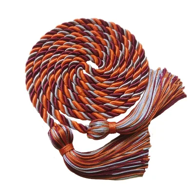 Maroon/Orange/Silver Multicolor Waxed 100% Polyester Graduation Honor Cord High Tenacity Customizable