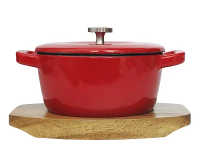 Non-toxic Versatile Function  Cast Iron Enamel Dutch Oven Casserole Pot Durable Cookware for Healthy Home Meals with Wooden Tray