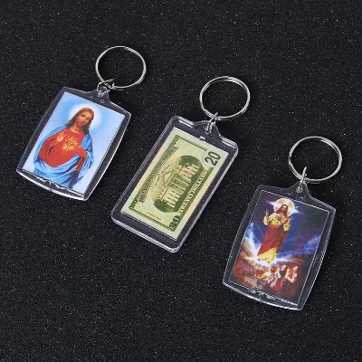 Photo Keychain Rectangle Transparent Blank Acrylic Insert Photo Picture Frame Keyring Key Holder DIY Split Ring Gift