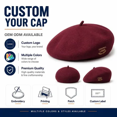 OEM ODM Custom Wool Beret Hats Custom Embroidery Logo Solid Color French Berets Private Label Women Fashion Custom Caps