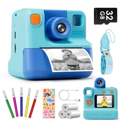 Gofunly 1080P HD Kids Digital Camera Instant Print 180° Rotation Lens Mini Plastic Toy MP3 Function Perfect Gift for Boys Girls