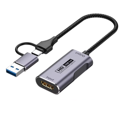 2-in-1 HDTV to USB3.0 Type-C Video Capture Card Multi-System Compatible for Switch Phone & PC Live Broadcasting