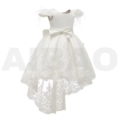 White Baby Clothes Birthday and Party Princess Flower Girland PFlower Girls' Dresses With Feather