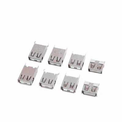 USB Female Socket 2.0A Type Female Socket AF Interface 180 Degrees 13.7 17.5mm Short Body Bent Foot Rolled Edge Flat Mouth