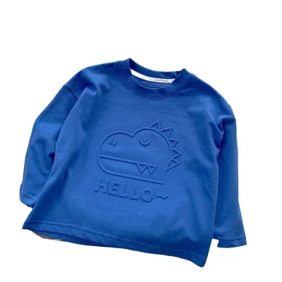 2022 Children Cotton Cartoon Embossing Capacity Printed Long Sleeve T-shirt Boys and Girls Loose Shirts for Kids