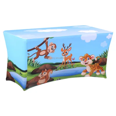 Factory Custom Printed Trade Show Advertising Stretch Rectangular Table Cloth Spandex Table Cover Customized 100% Polyester