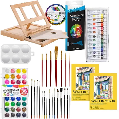 Sundy 42-Piece Non-Toxic Watercolor Paint Set for Canvas & Glass Painting