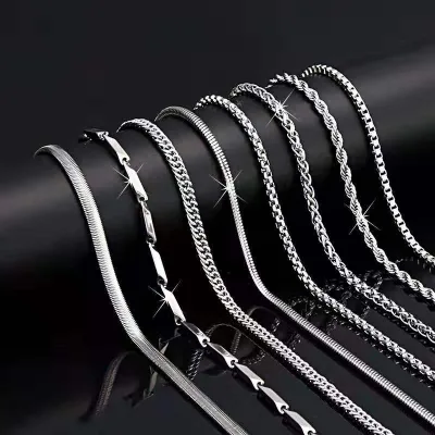 Wholesale Silver Plated Stainless Steel Necklace Men Women Cuban Box Snake Water Wave Chain Non-Tarnish Bell Pattern Hip Hop