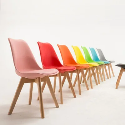 Leisure dining plastic chair with wooden leg
