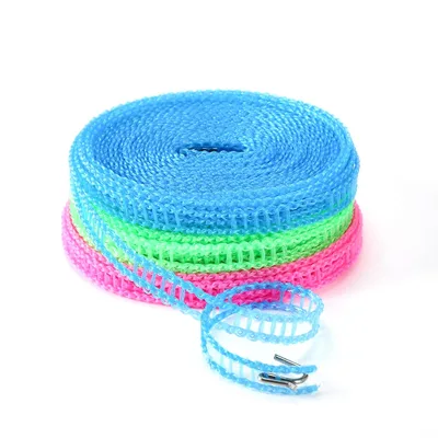 Adjustable 5m/16.4ft Nylon Clothesline Windproof Foldable Portable Laundry Line for Indoor Outdoor Use Available Pink Blue Green