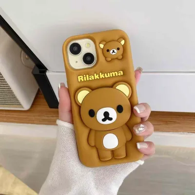 Silicone Cartoon Stand Bear Cute Phone case for IPhone16Promax/15/14/13/12 16 15Plus Anti-drop Cover