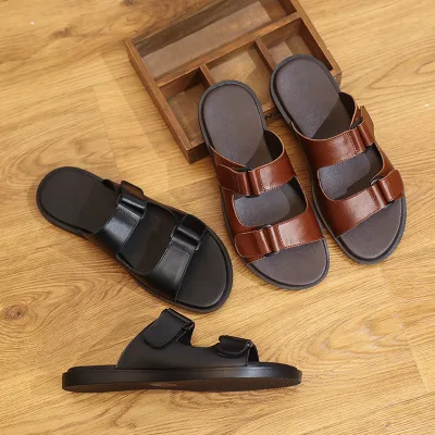 Provide Professional Design Services Cowhide Designer Leather Custom slippers Men's slippers