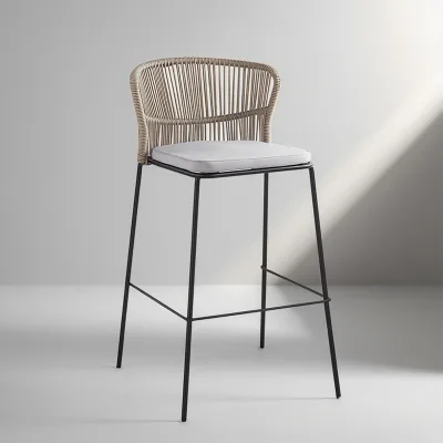 Wholesale Custom Color Rope Outdoor Woven Bar Chairs With Cushion Modern Aluminum Alloy Waterproof Chairs Bar Stool