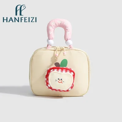 HANFEIZI Premium Cute Apple Pattern Bag White Brush Cosmetic Storage Bag Small Cute Makeup Bag Pouch
