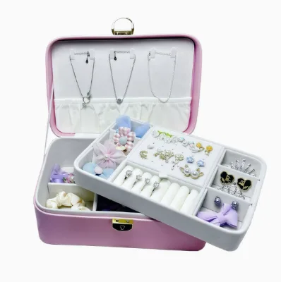 Solid Color Round Corner Double-Layer Jewelry Box Ring Earring Necklace Accessory Storage Box Wholesale