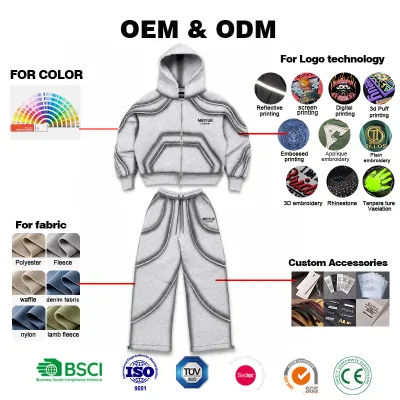 Custom Clothing Supplier Embroidery Stripe Plain Heavyweight Homme Double-knit Air-layer Fabric Tracksuit Small Brand Friendly