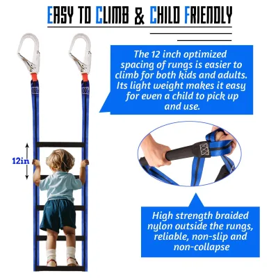 Portable PP Rope Ladder with 2 Heavy Duty Hooks Aluminum Hull Boat Marine 4 Steps Soft Climbing Rafter Sailboat Kayak Tree House