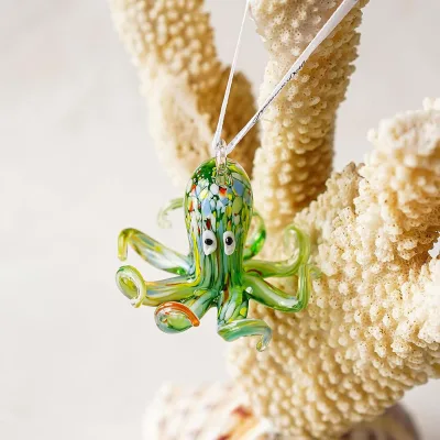 Glass Octopus Coastal Hanging Ornament Blown Glass Sea Animal Pendant Collection Eco-friendly