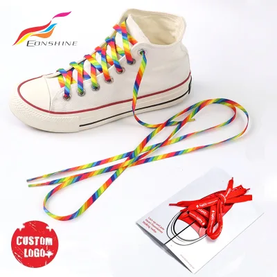 Low MOQ Rainbow Shoelace Custom Logo Shoe Laces Printed Hot Multicolor Custom Shoelaces
