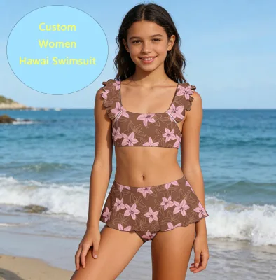 Hot Adults 2 Piece Swimsuit Custom Hawai Print Outfit ODM Flower Plus Size Bikini Bathing SuitTeen Girls & Women Swimwear