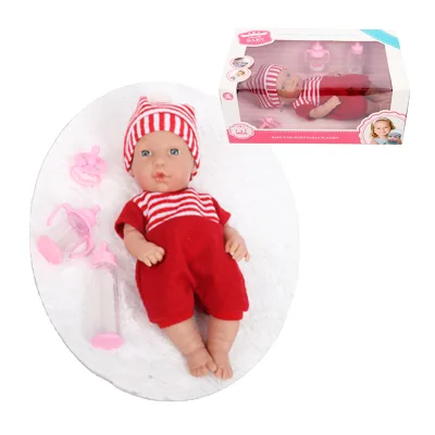 12 Inch Reborn Dolls Silicone Newborn Baby Lifelike Girl Rubber Model Dolls Red Clothes W/ Pacifier & Bottle Set Blinking Eyes