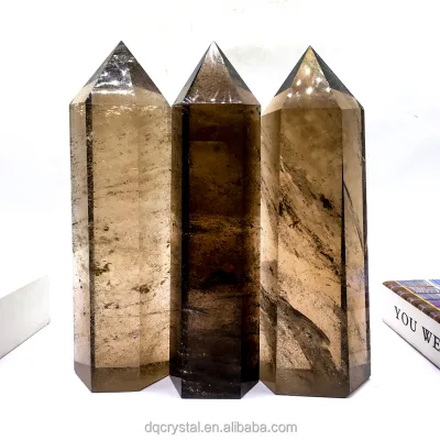 Wholesale Natural Crystal Smoky Point Polished Crystal Dark Smoky Tower Wand for Home Decoration