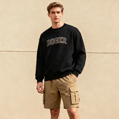 Doger Men's Streetwear Sweatshirts Cargo Shorts Set Breathable Loose Custom logo Embroidery Printing Hoodies Sweatpants Set
