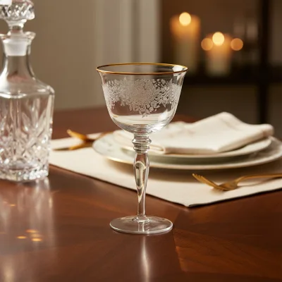 Clear Etched Tumbler Glass European Style 420ml Vacuum Insulated for /Wine Weddings & Dinners Gifting