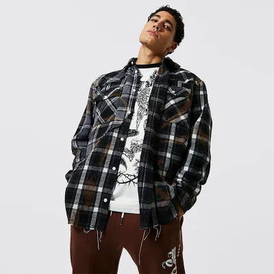 Man Casual All Cotton Brushed Soft Long Sleeve Plaid Button Down Flannel Shirts Thick Shirts for Men
