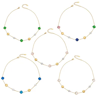 Elegant Handmade Dopamine Translucent Cat Eye Stone Long Necklace