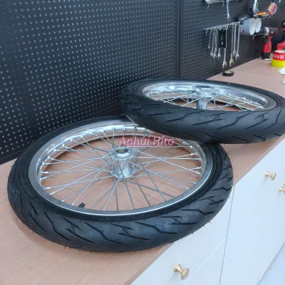 70/90-17 90/90-17Chaoyang Silver Chrome-plated Supermoto Wheels Casting Wheel Rim Tire Assembly for Lbx TalariaX3Mx5Mx4 79bike