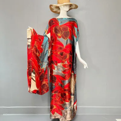 2025 Summer Collection Elegant High-End Floral Abaya for Adults Beautiful Loose Long Dress Modest Casual New Polyester Plus Size