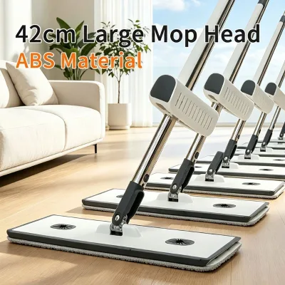 Wet Dry 42cm Microfiber EVA Squeegee Telescopic Stainless Steel Pole Plate Tipping Sliding Type Self Wringing Floor Flat Mop