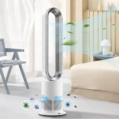 TOP Sale Summer Product ABS Silver White Safety Floor Stand Plasma Bladeless Fan With Hepa Purifier