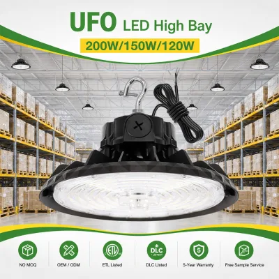 Dimmable IP65 UFO LED High Bay Light 150W 200W 240W 3CCT Wattage Tunable Smart Microwave Sensor Warehouse Gym Workshop Lamp