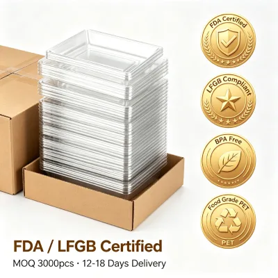 Custom Logo Clear PET Food Tray Screen Print Your Brand Branded Container OEM Factory Free Mockup Sample