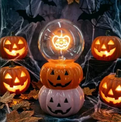 TAIKOO Halloween Pumpkin LED Globe Lamp PET Transparent Sphere Cover Double Stack Ceramic Pumpkin Base