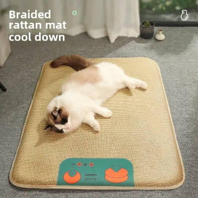 2025 New Style Summer Cool Environmental Friendly Cat Mat Small Size Rattan Nest with Animal Pattern Pet Bed & Supplies