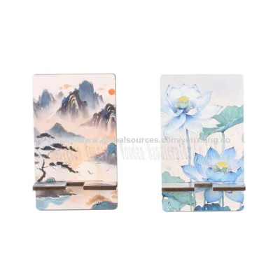 Eco-Friendly Wooden Phone Holder Featuring Landscape Prints