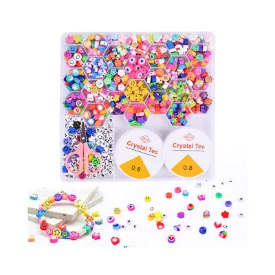 Factory Direct Sale 480pcs Multicolour 10mm Smile Face Polymer Clay Beads Bracelet Making Children Toy Kits for Jewelry Making