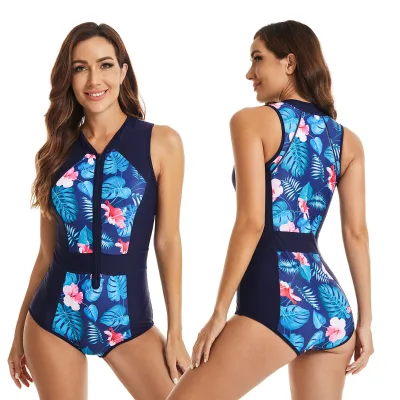 Women Floral Printed Sublimation Digital Design Sleeveless Sexy Beautiful Nice Looking One-Piece Swimwear Beachwear Swimsuit
