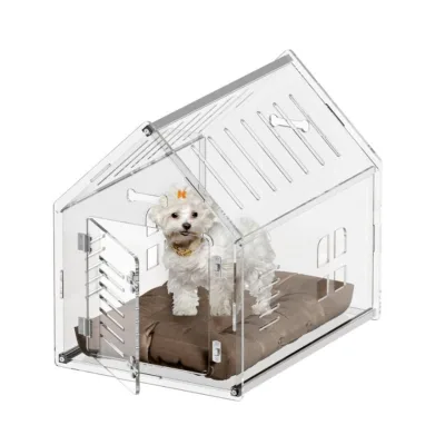 Transparent Acrylic Pet House with Removable Cushion,Weatherproof Indoor/Outdoor Shelter for Dogs & Cats, Easy Assembly Pet Home