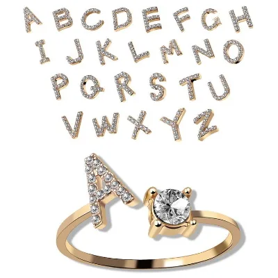 A Best-selling 26-letter Open Diamond-encrusted Ring, a Trendy and Elegant Ladies' Jewelry Ring, and an Export Accessory